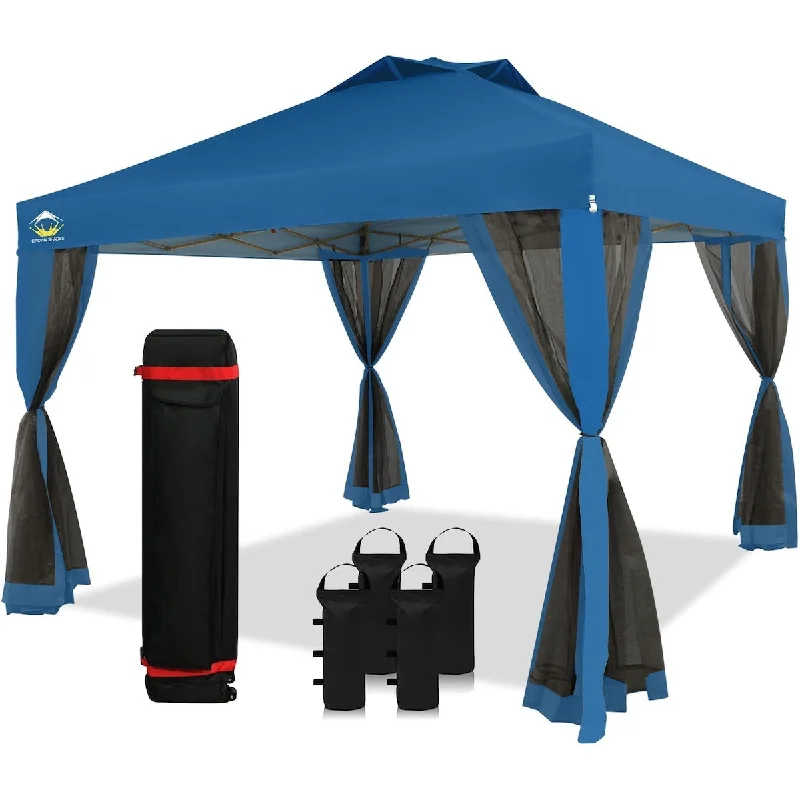 10x10 Pop up Outside Canopy with nettings & Door,Patented One Push Tent Canopy w/ Wheeled Bag, 8 Stakes, 4 Ropes, 4 Weight Bags