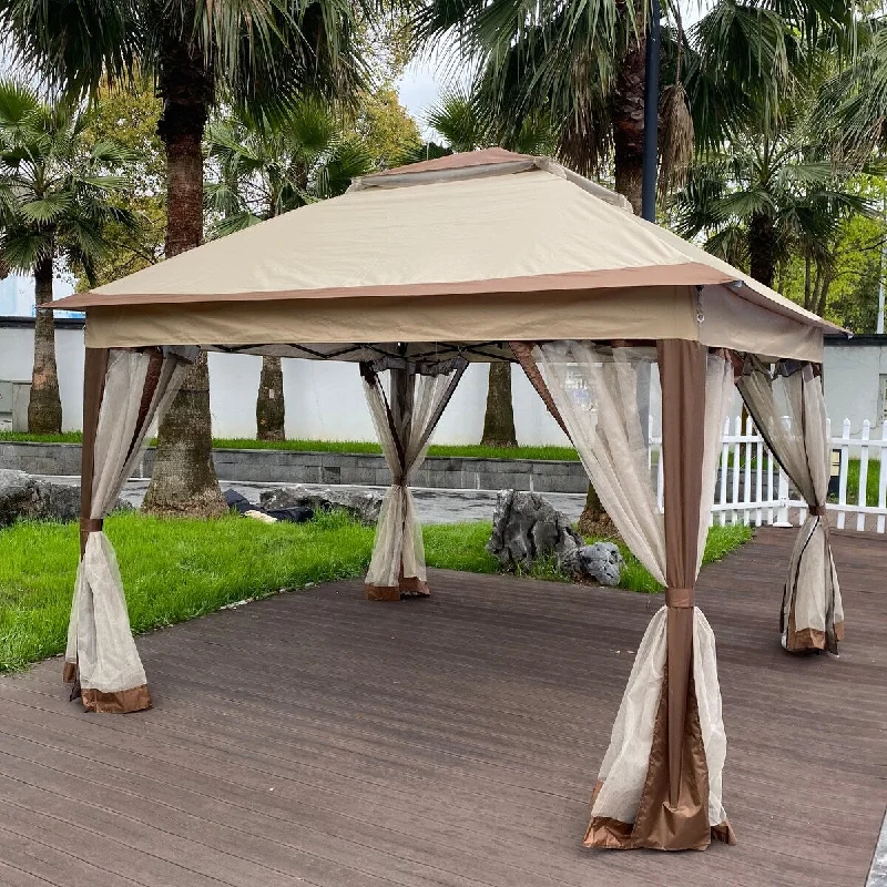 11x 11Ft 2-Tier Soft Top Event Tent Pop Up Gazebo Canopy With Removable Zipper Netting