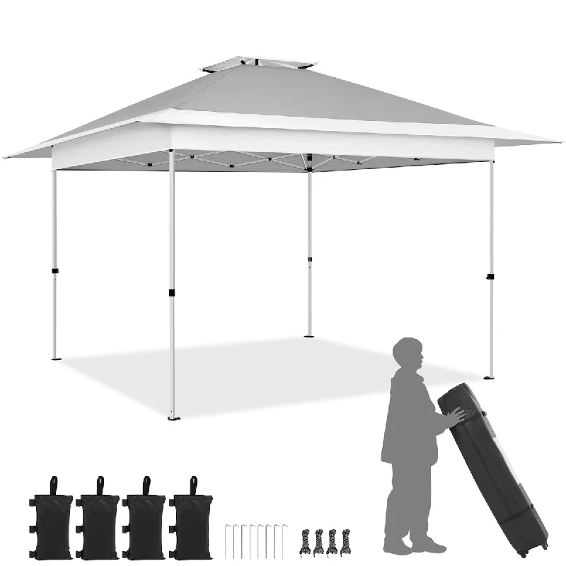 13x13 Pop Up Canopy Tent, Straight Leg Easy 1 Person Set-up Folding Shelter w/Extending Eaves w/Rolling Storage Bag & Sandbags