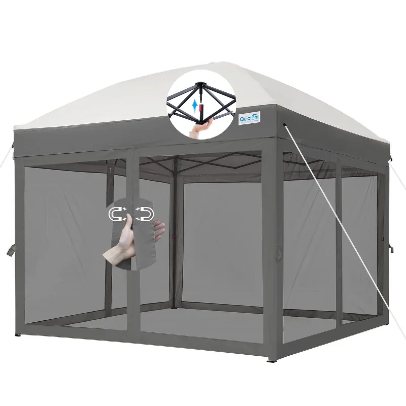 8'x8' Pop up Canopy Tent with Netting, Auto-Close Magnetic Doors, One Person Instant Setup Screen House Room Tent