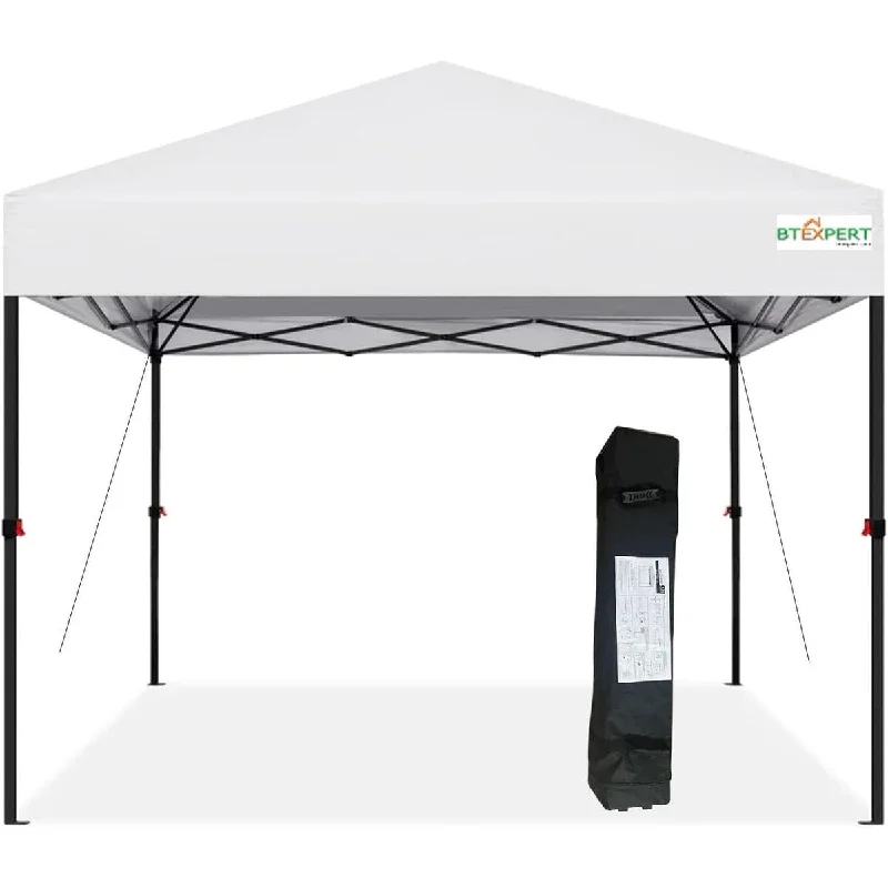 BTEXPERT 10x10ft 1-Person Setup Instant Pop Up Canopy Tent White, One Touch Portable Shelter Outdoor Gazebo Wheeled Bag