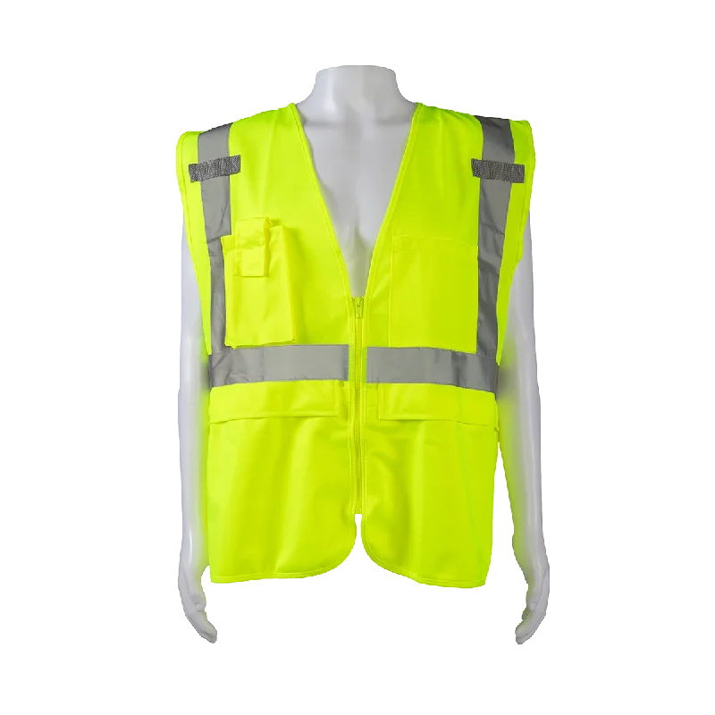 LV2-SUV ANSI Class 2 Deluxe Surveyor’s Safety Vest, Lime Solid