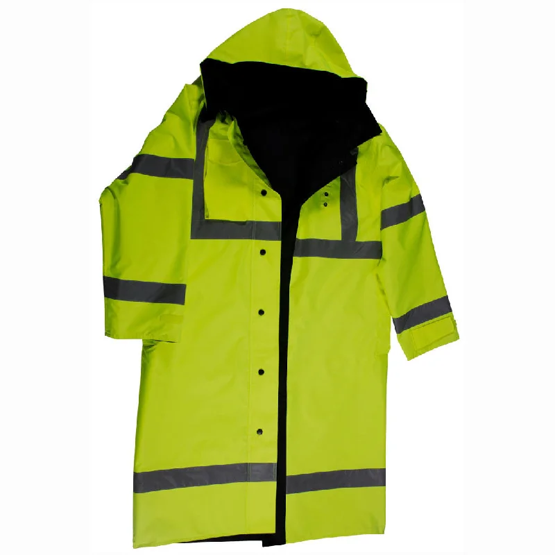 LRC-48RV-C3 ANSI Class 3 Lime/ Black Reversible Waterproof  48” Long Rain Coat