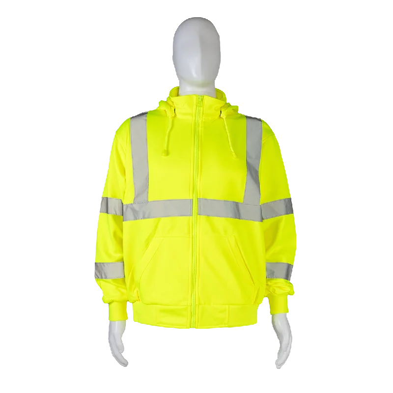 LSWS-C3 ANSI Class 3 High-Vis Lime Zip-Up Sweat Shirt With Detachable Hood