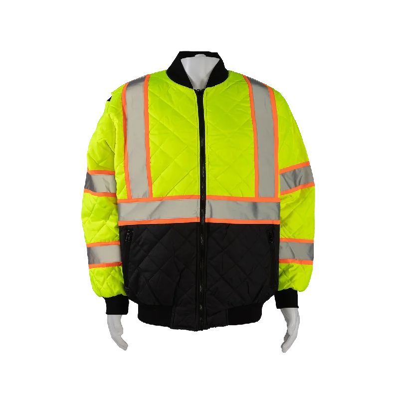 LOCQBJ-C3 ANSI Class 3 High-Vis Lime with Orange Contrast & Black Bottom Ultra Light Warm Down Jacket