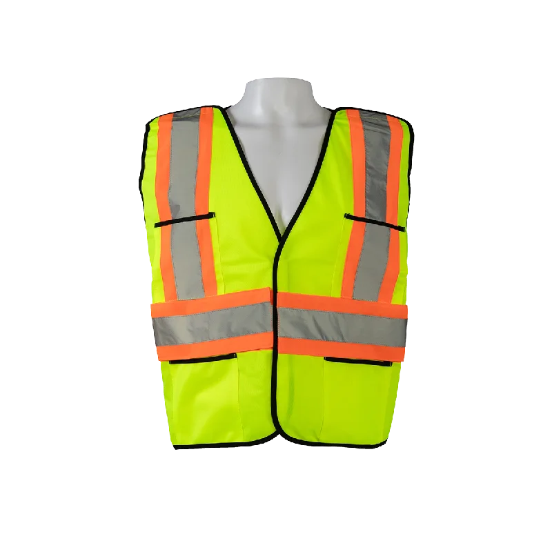 LV2-PSVCSA ANSI & CSA Compliant Public Safety Vest, Lime Solid Front Mesh Back, Reflective “X” On Back