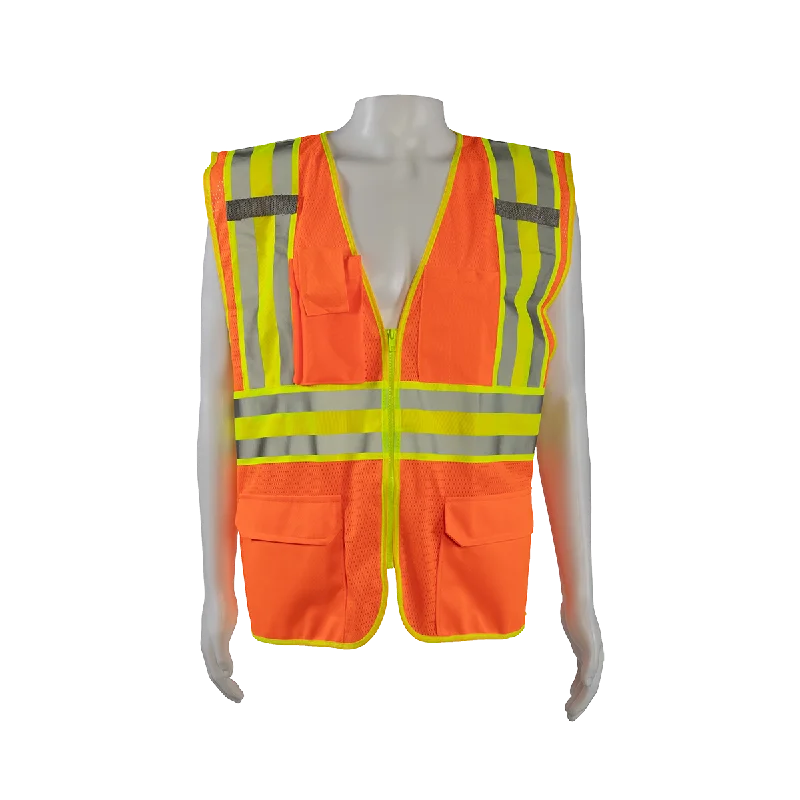 OVM2-CB2 ANSI Class II Deluxe Two Tone DOT Safety Vest Orange Mesh Lime Contrast