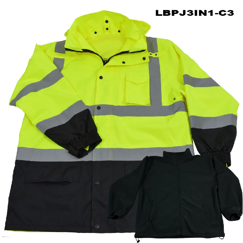 LBPJ3IN1-C3 ANSI Class 3 High-Vis Lime /Black Bottom Waterproof 3-in-1 Parka Jacket