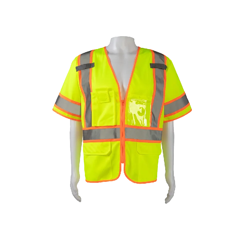 LV3-CB1 LIME SOLID ORANGE CONTRAST ANSI Class 3 Two Tone DOT Surveyors Safety Vest, Deluxe