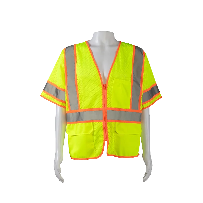 LVM3-CB1-EC ANSI 107-2020 Class 3 Lime Mesh Orange Contrast Two Tone DOT Vest, Economy