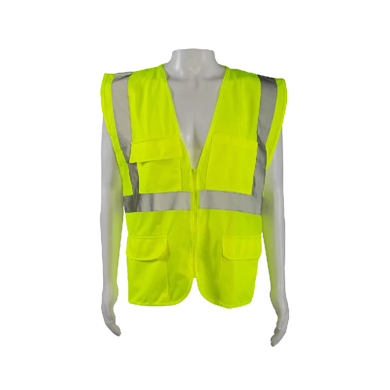 LV2-FSMB ANSI 107-2020 Type R CLASS 2 Front Solid Mesh Back 4-Pocket Safety Vests