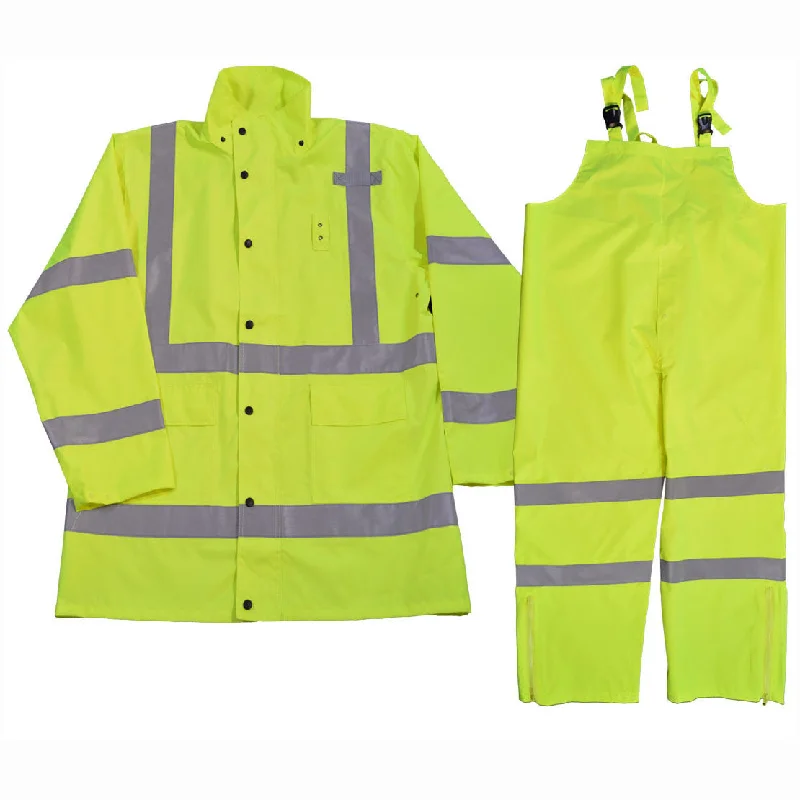 LRC-3PCS-C3 ANSI Class 3 High-Vis Lime Waterproof 3-Piece Rain Suit