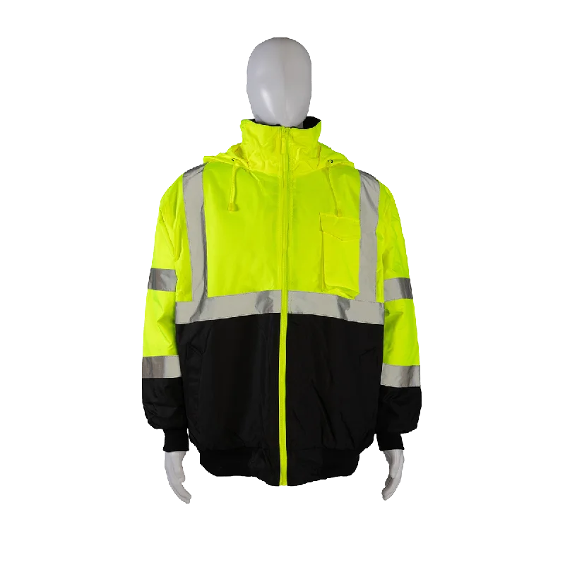 LQBBJ-C3 ANSI Class 3 LIME/BLACK Bottom Waterproof Quilted Bomber Jacket