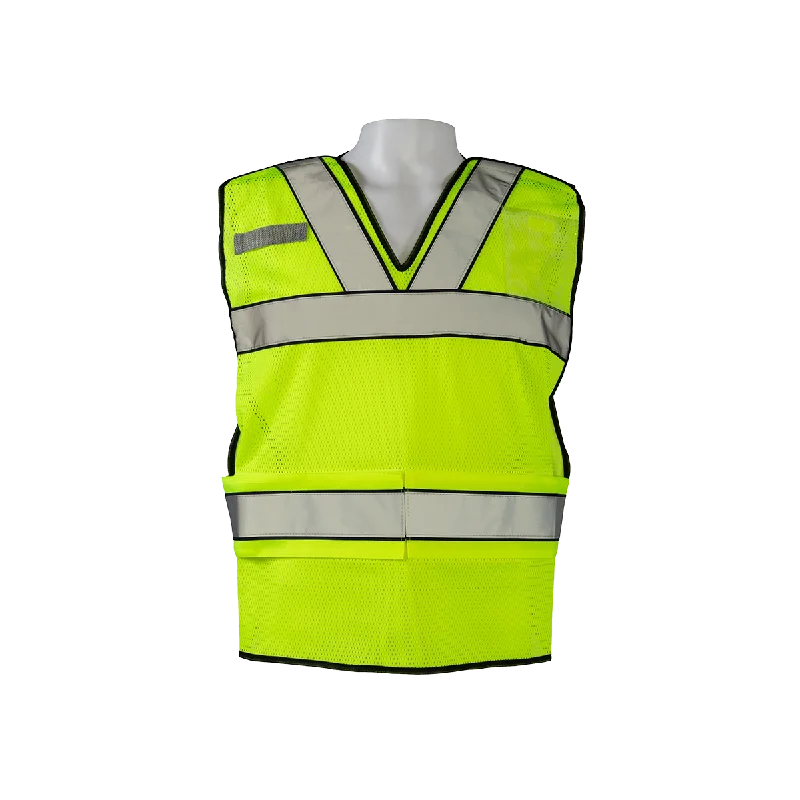 LVM2-VNPSV High-Vis Lime Mesh ANSI Class 2 Pullover V-Neck Breakaway Vest Reflective X on Back