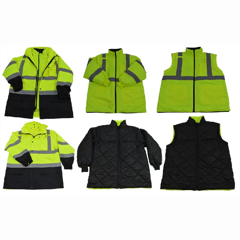 LBPJ6IN1-C3  ANSI Class 3 Lime / Black Two Tone Waterproof 6-IN-1 Jacket & Vest  (Two Class 3 Jackets In One)