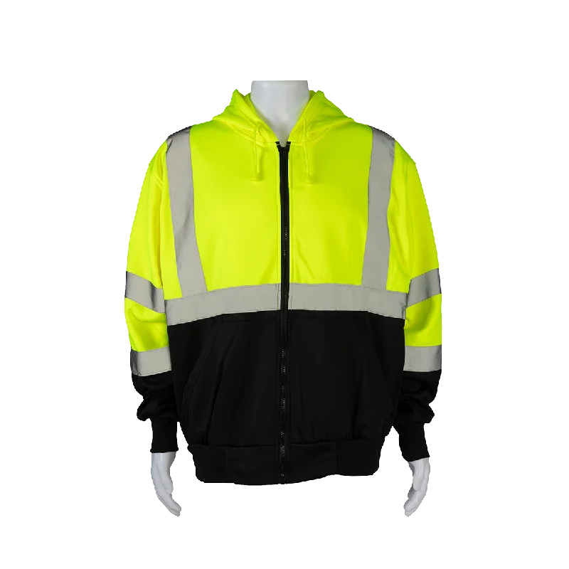 LBZHSW-C3 ANSI 107-2020 Class 3 High-Vis Lime/Black Bottom Two Tone Zip-Up Hooded Sweatshirt