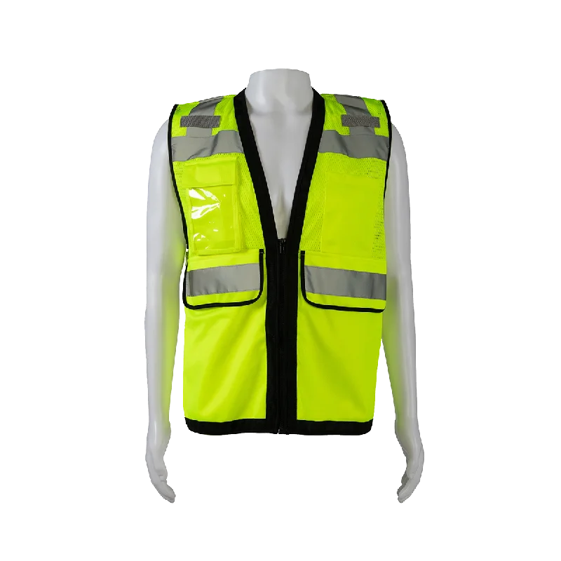 LVM2-HDSUV ANSI Class 2 Deluxe 8-Pocket Heavy Duty Surveyors Safety Vest High-Vis Lime Mesh