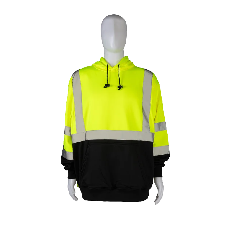 LBPUHSW-C3 ANSI 107-2020 Class 3 High-Vis LIME/Black Bottom Two Tone Pullover Hooded Sweatshirt