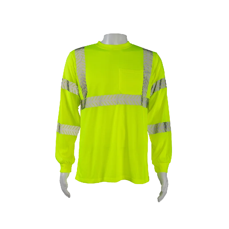 LJTSL3 ANSI Class 3 High-Vis Lime Jersey Knit Long Sleeve Pocket T-Shirt