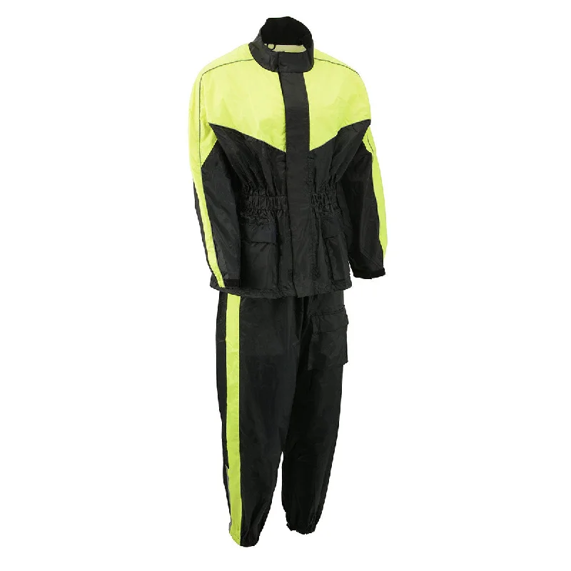 M-Boss Motorcycle Apparel BOS29601 Nylon Black/Hi-Vis Yellow 2-Piece Motorcycle Rain Gear for Men and Women