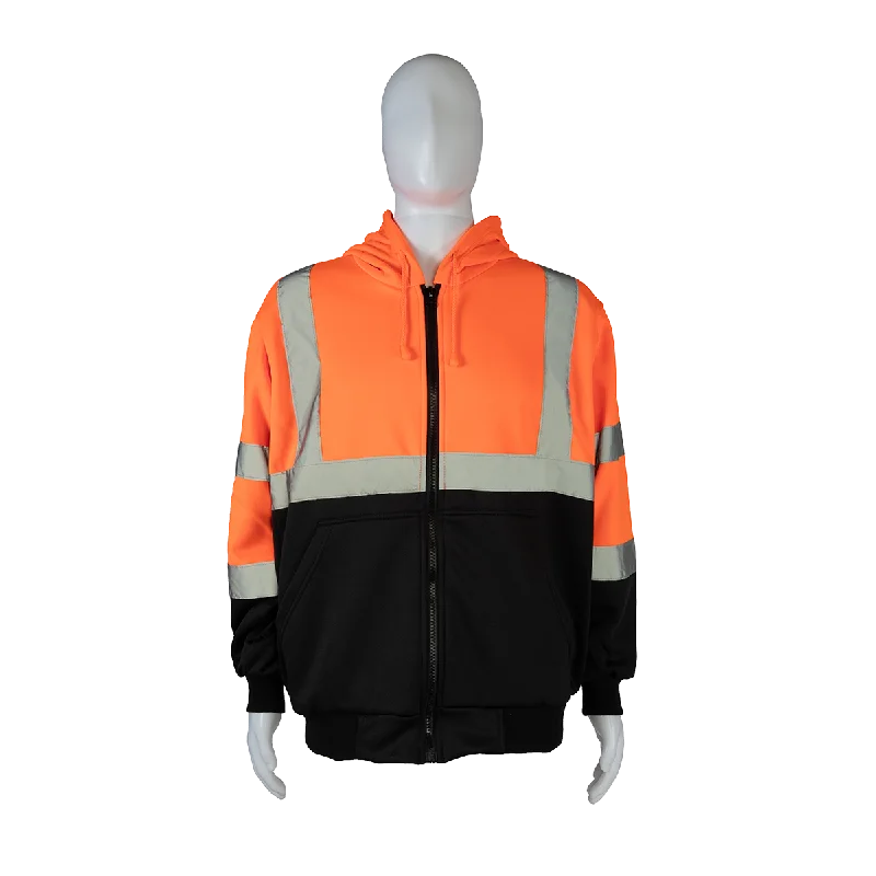 OBHSW-C3 ANSI Class 3 High-Vis Orange/Black Bottom Two Tone 16 OZ. Thermal Lined Zip-Up Hoodie