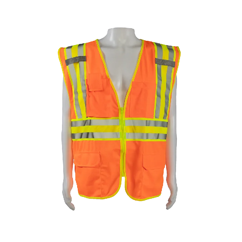 OV2-CB2 ANSI Class II Deluxe Two Tone DOT Safety Vest Orange Solid Lime Contrast