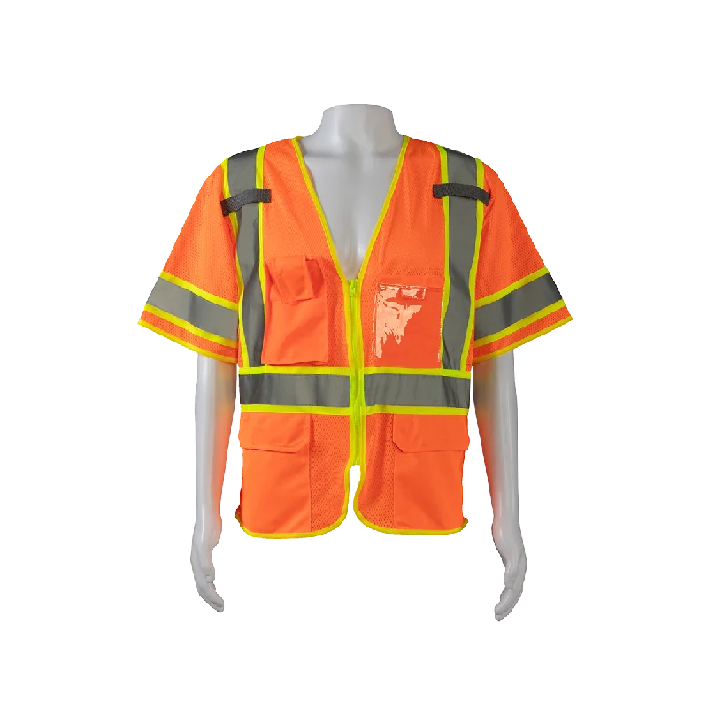 OVM3-CB1 ANSI 107-2020 Class 3 Orange Mesh Lime Contrast Two Tone DOT Surveyors Safety Vest, Deluxe