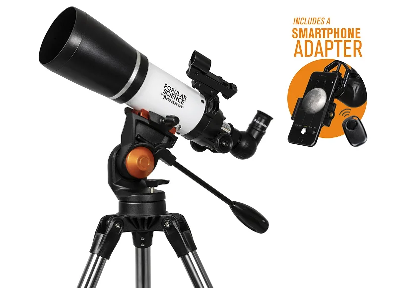 Popular Science by Celestron AstroMaster 80AZS Telescope with Smartphone Adapter and Bluetooth Remote